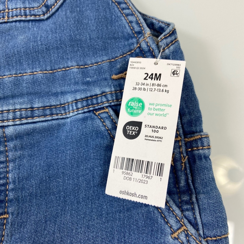 OshKosh B'gosh Baby Boys‎ Denim Overalls Bib Pants 24M Blue  NEW Snaps - Picture 3 of 8